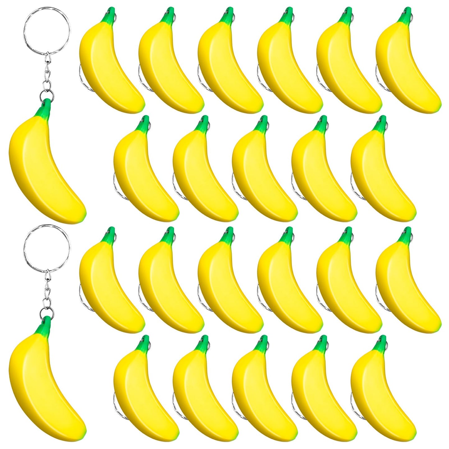 LBSXQGS 24Pcs Banana Keychains Stress Toy  Mini Banana Relief Toy  PU Banana Toy for Stress Relief Kids mature-themeds Birthday Party Favors School Supplies