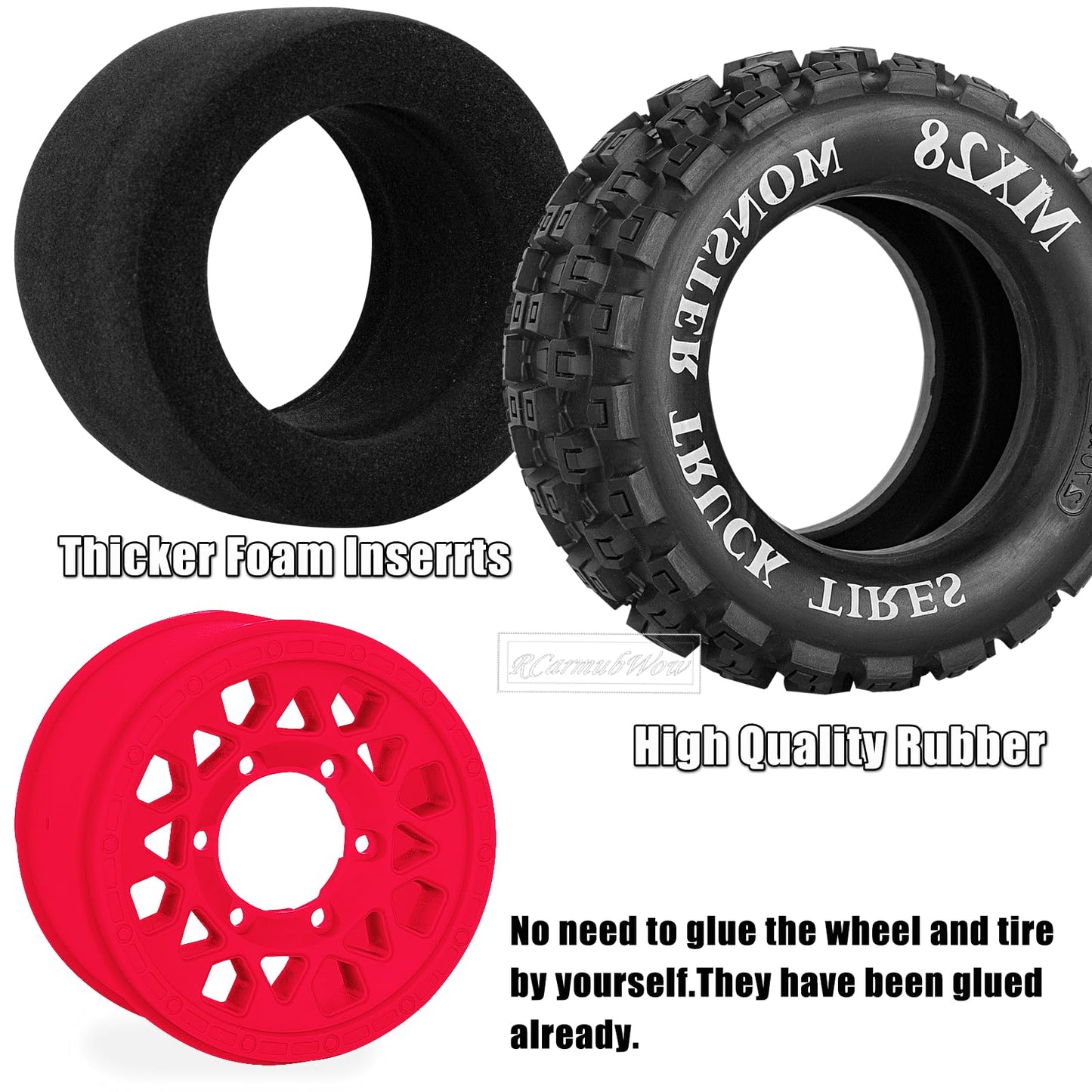 Rcarmubwow Rc Wheels And Tires For 1/10 Rc Scale Car,Rustler Stampede Hoss,Arrm A Granite Vorteks Big Rock 3S,Mx28 2.8'' Truck T