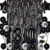 Joymemo 30Th Birthday Decorations Black - Dirty Thirty Foil Balloon & Cake Toppers, Happy Birthday Banner, Black Star Confetti Balloons, Foil Fringe Curtain For Men Women Thirty Bday Party Supplies