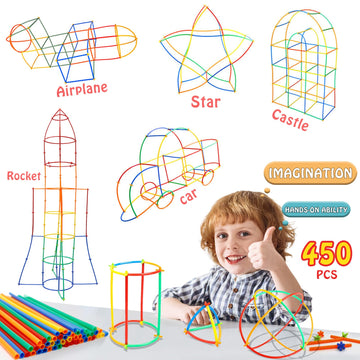 Creative Straw Stem Building Toys 450Pcs Aged For 3-5 5-7 Preschool Kids Constructor Toy Thin Tube Toy Diy Educational Interlock
