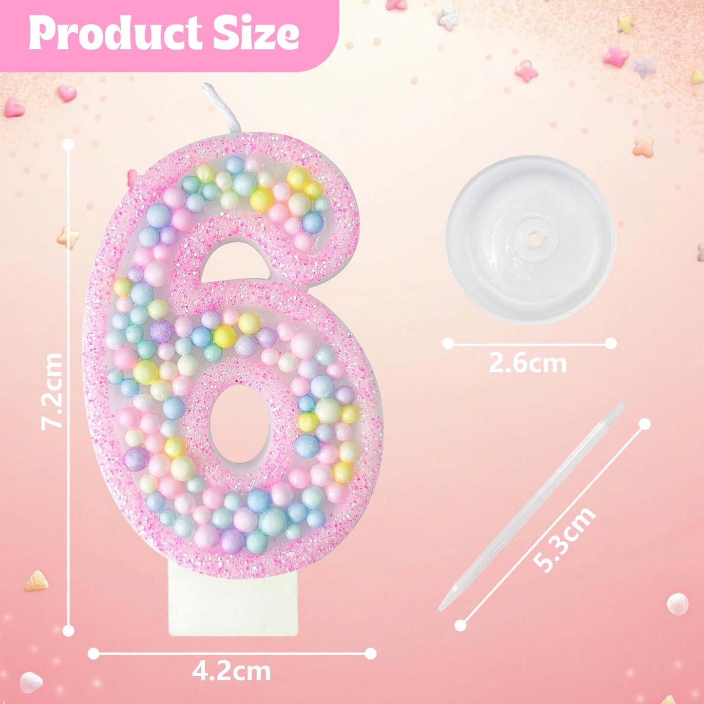 Zlongron Birthday Number Candles, Handmade Macaron 3D Flash Number 6 Candle, Suitable for Girls and Boys Birthdays, Weddings, A