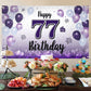 LASKYER Happy 77th Birthday Decorations,77th Purple Balloon Large Birthday Banner Backdrop Sign,77 Years Old Bday Party Supplies