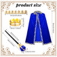 Shinymoon 3 Pcs Halloween Prince Costume For Kids King Crown Robe And Scepter Prince Costume For Boys King Cosplay(Blue)