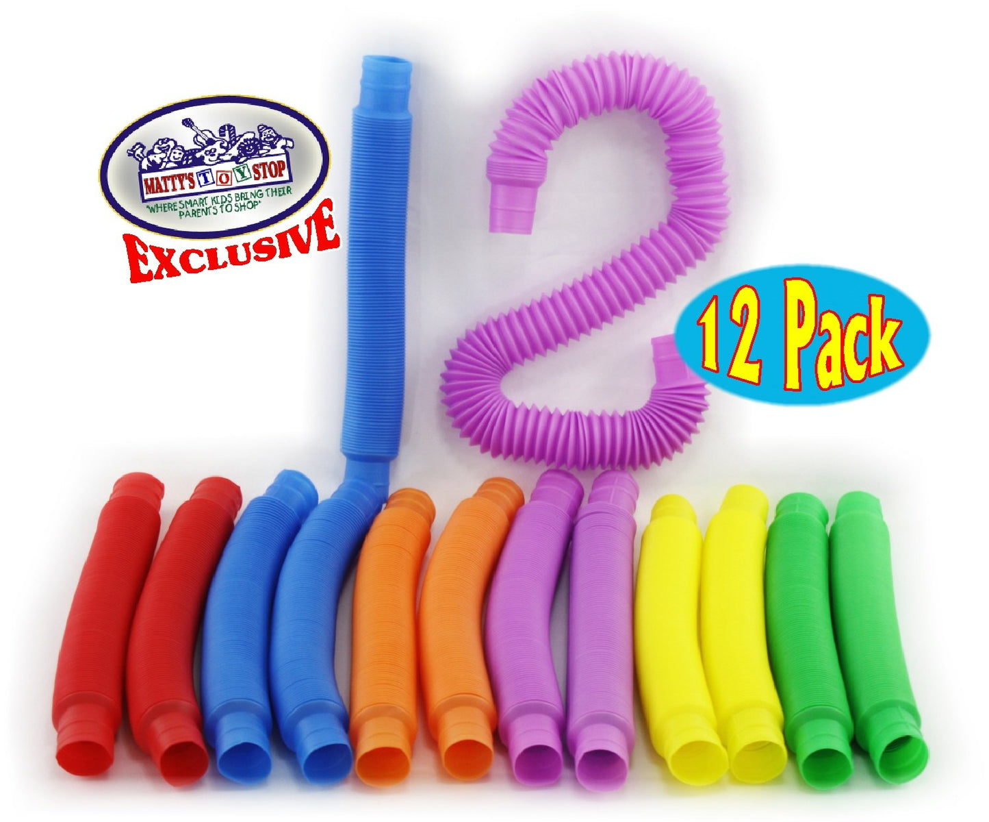 Matty's Toy Stop Pull 'N Pop Multi-Color Tubes (Toobs) with Storage Bag - 12 Pack