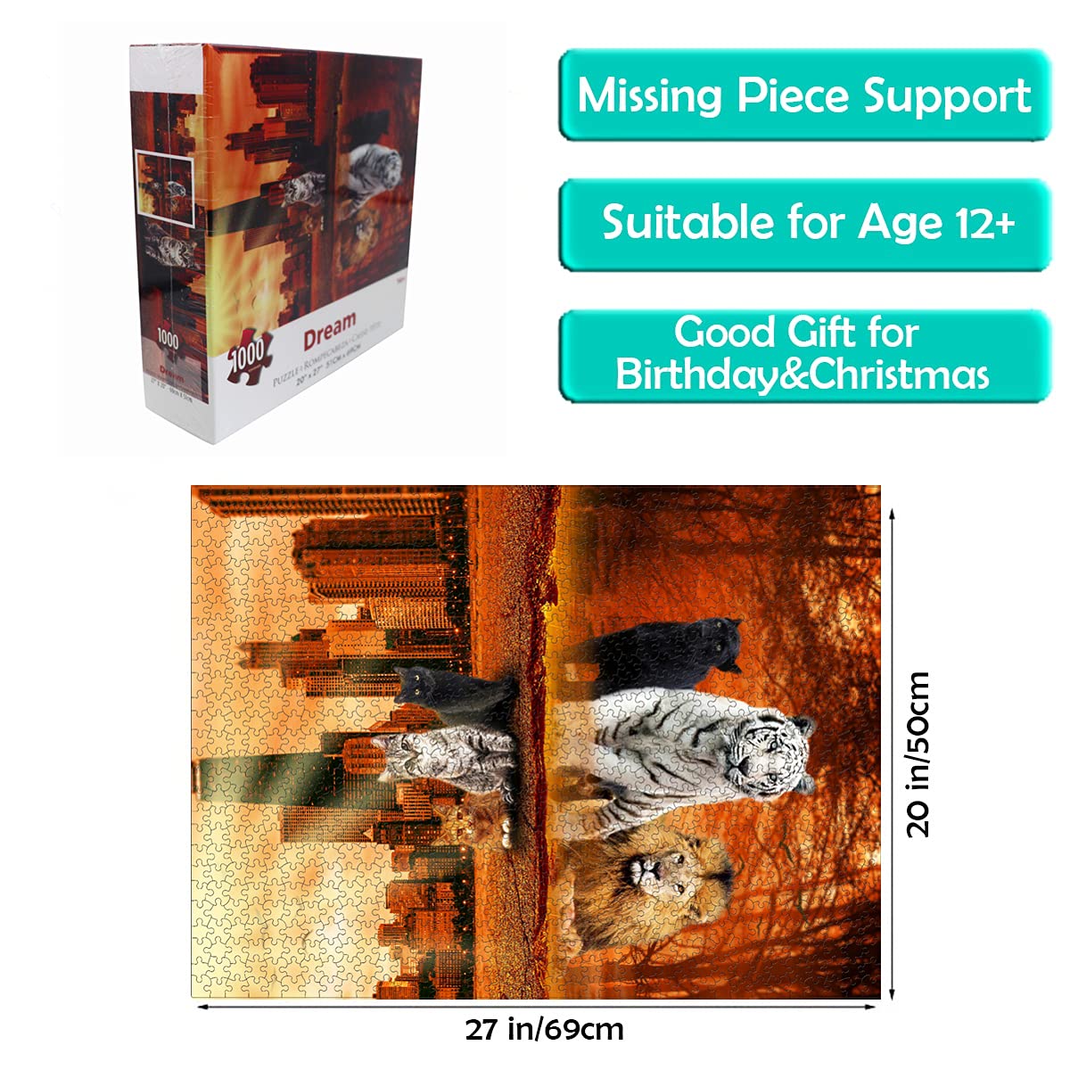 Jigsaw Puzzles 1000 Pieces Puzzles for mature-themeds  Cat Tiger Puzzle Animal mature-themed Toys  27x20 Unique Difficult and Challenge Large Puzzle Game Toys Gift