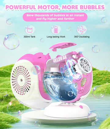 Joyfuture Pink Bubble Machine - Automatic Bubble Blower For Kids, Toddlers - Toys Gifts For Girls Ages 3+ Year Old, Easter, Outd