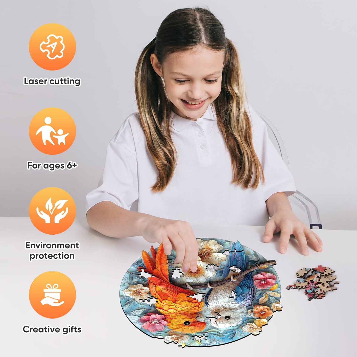 Wooden Puzzles for mature-themeds  Parrots Flower Wooden Jigsaw Puzzles 200pcs  10.9x11.2in Medium Unique Shape Animal mature-themed Puzzles  Irregular Wood Puzzles Creative Gift for mature-themeds and Kids Family Game