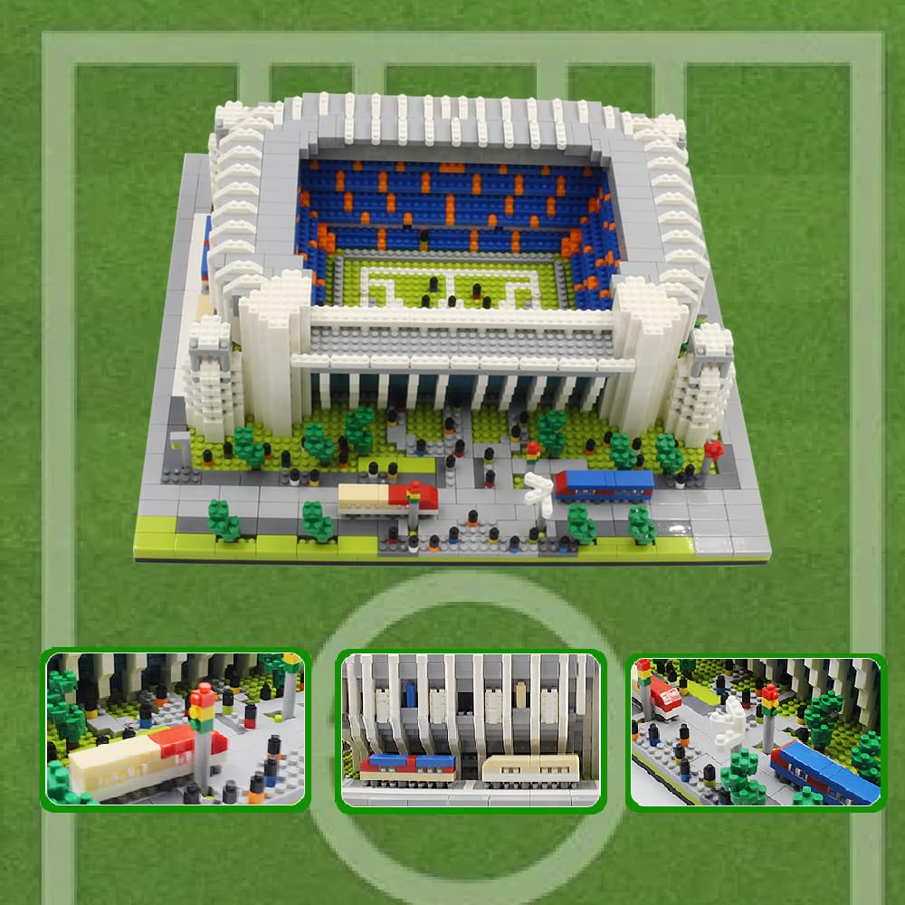 GOTIMON Micro Mini Blocks Football Stadium Set, 4575 Pieces, Plastic, White/Blue/Orange/Green, Model GT070