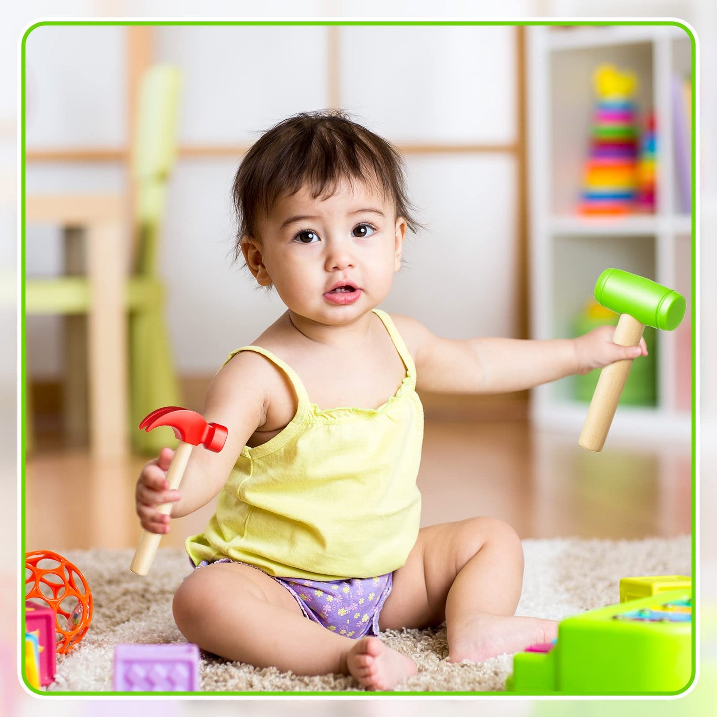 Deekin 4 Pcs Toy Hammer Simulation Small Red Green Wooden Plastic Maintenance Tools Hammer Pretend Play Educational Toys For Tee