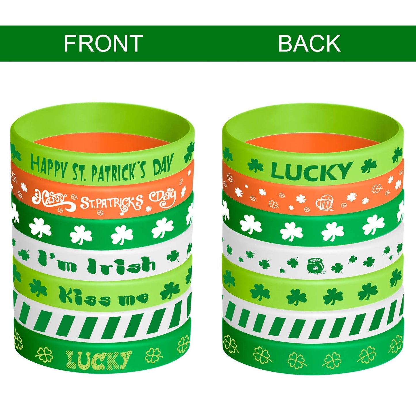TUPARKA 35 Pieces St Patrick Bracelets Rubber Clover Irish Bracelet Silicone Bracelet for Party Favors School Children Gifts Sup