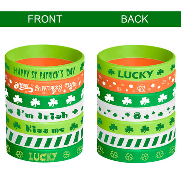TUPARKA 35 Pieces St Patrick Bracelets Rubber Clover Irish Bracelet Silicone Bracelet for Party Favors School Children Gifts Sup