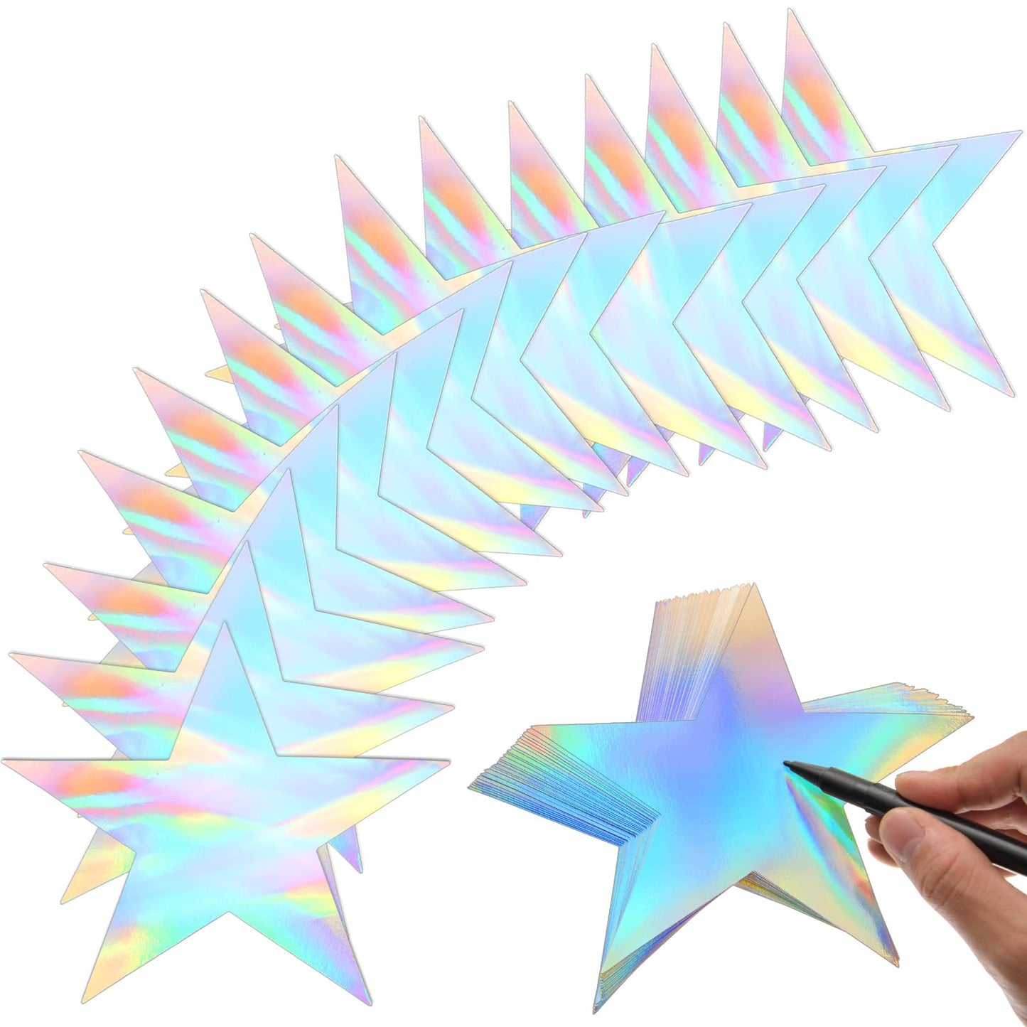 120 Pieces Iridescent Stars Cutouts Double Printed Star Cutout Aluminum Foil Paper Star Confetti Cutouts 6 Inch Large Glitter St