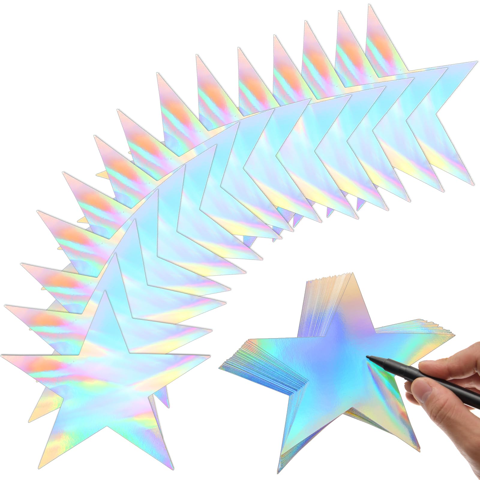 120 Pieces Iridescent Stars Cutouts Double Printed Star Cutout Aluminum Foil Paper Star Confetti Cutouts 6 Inch Large Glitter St
