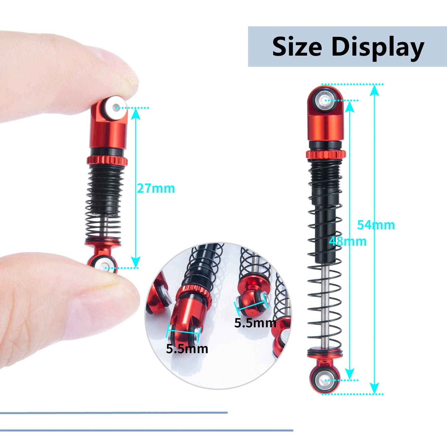 Morlordy Aluminum Alloy 4Pcs Rc Shock 48Mm Ajustable Shocks Absorber Dampers For Scx24 Shocks 48Mm Upgrades 1/24 Rc Crawler Car