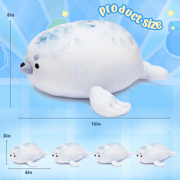 Ikasa Mommy Seal Stuffed Animal Mom And Baby Plush Toy, Cute 16'' Soft Small Mama Family Set Cuddly Toys With Little Mini Babies