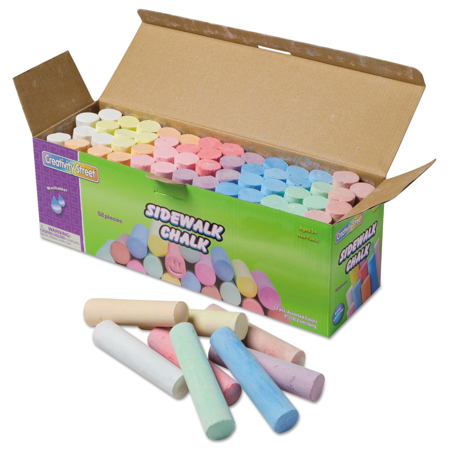 Creativity Street 1752 Sidewalk Chalk, 4 x1 Dia. Jumbo Stick, 12 Asstd Colors, 52 Pieces/Each Case