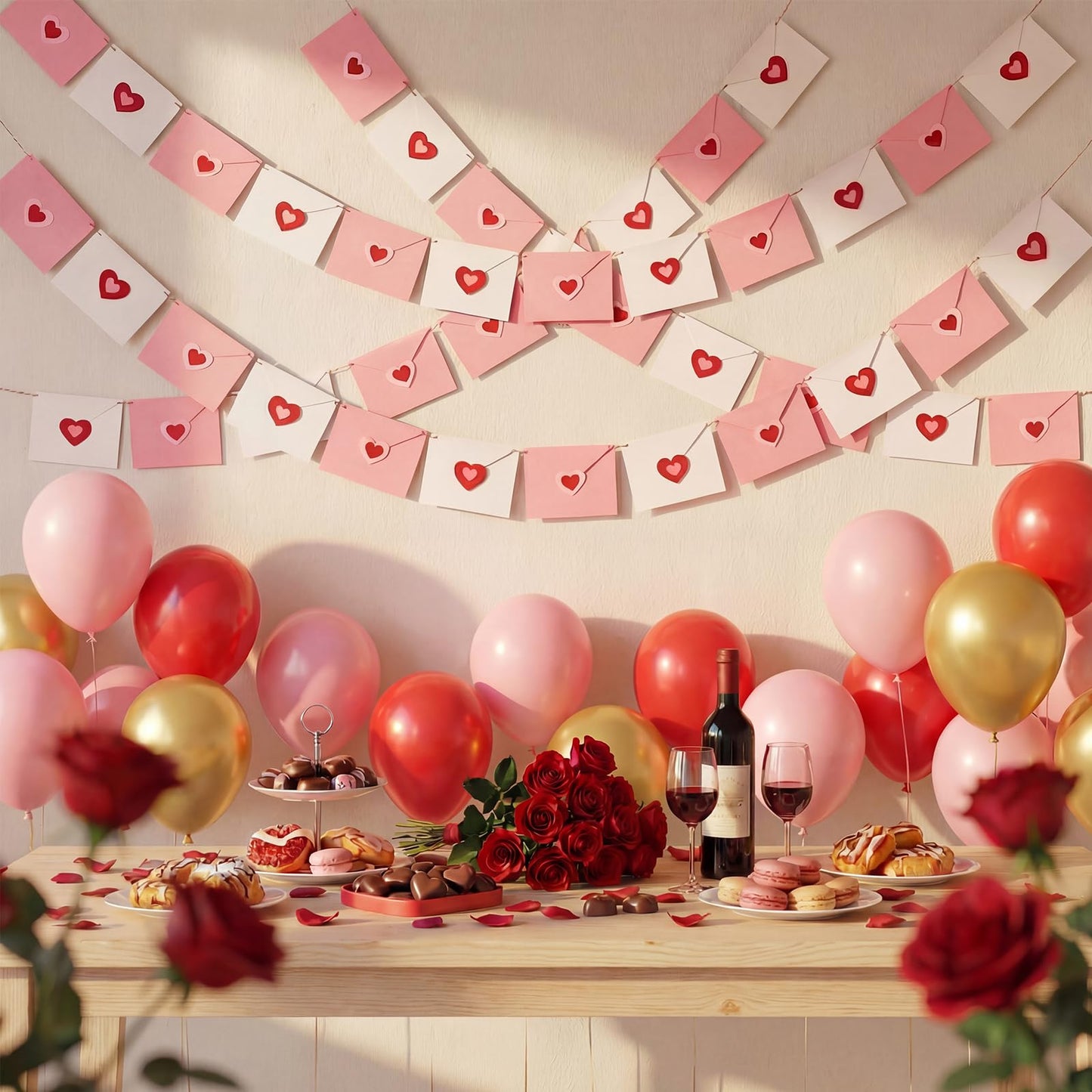 Hahafelt 2 Pcs 19.7 ft Valentine Decoration Love Letter Garland Felt Love Heart Envelope Hanging Banner 6 Ft for Mantel Romantic