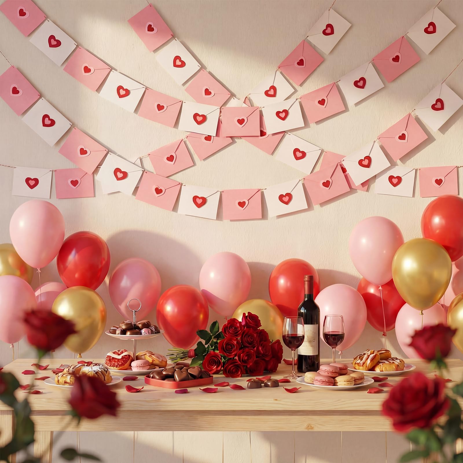 Hahafelt 2 Pcs 19.7 ft Valentine Decoration Love Letter Garland Felt Love Heart Envelope Hanging Banner 6 Ft for Mantel Romantic