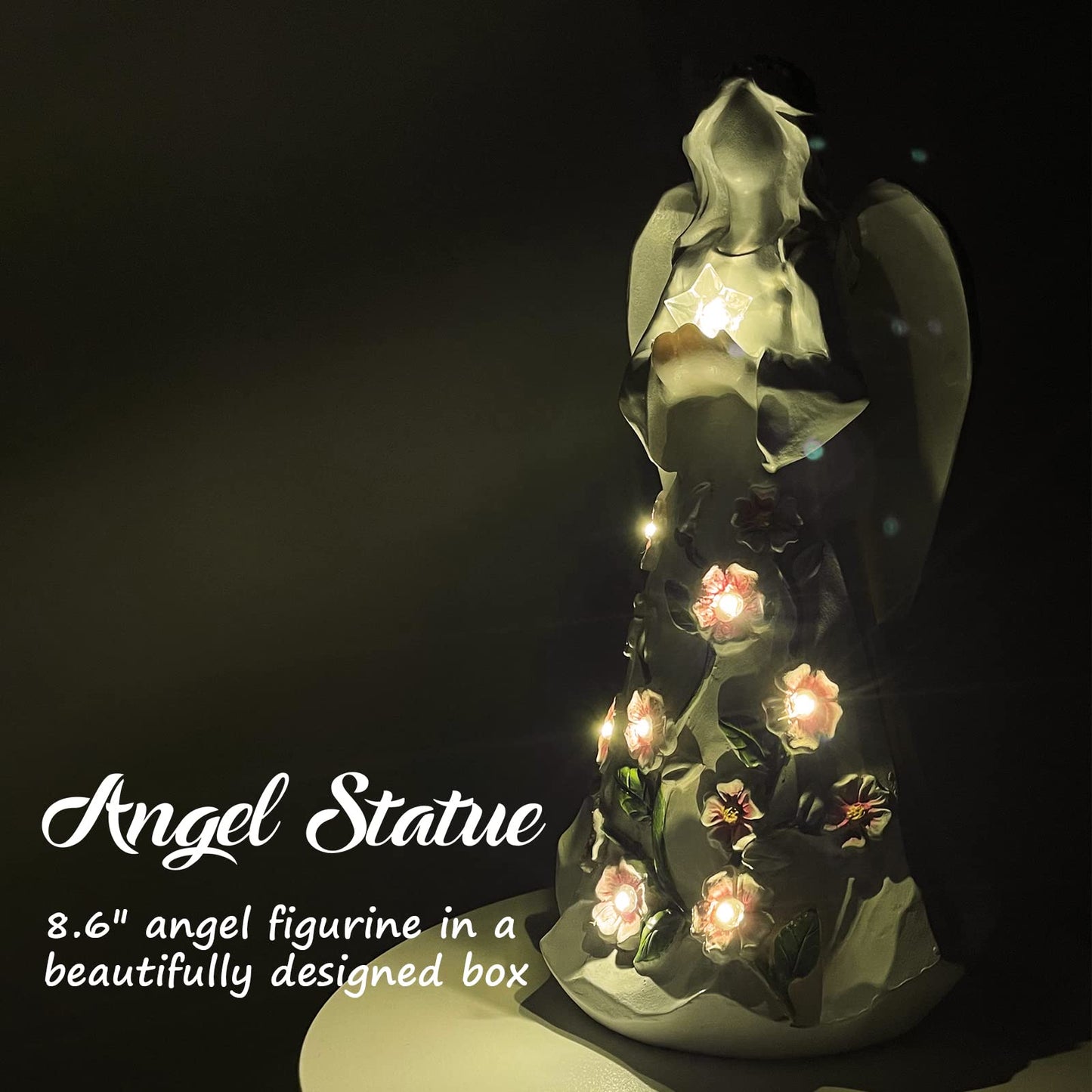 Legifo Guardian Angel Figurines With Light Star Battery Operated Angel Statue Decor, Birthday Gift For Grandma Grandmother Aunt Birthday Gift (With Timing Function)