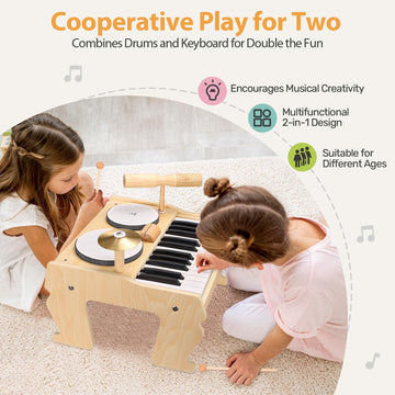 Oathx Kids Piano Keyboard, 25 Keys Digital Piano Toys With Drum Set And Volume Adjustable, 6 In 1 Musical Instruments For Kids Toddlers Baby Children, Wooden Mini Piano Gifts For Girls Boys Ages 3+