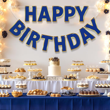 Litaus, Navy Blue Happy Birthday Banner - Pre-Strung, 9 Ft, No Diy | Birthday Decorations | Happy Birthday Sign For Birthday Dec