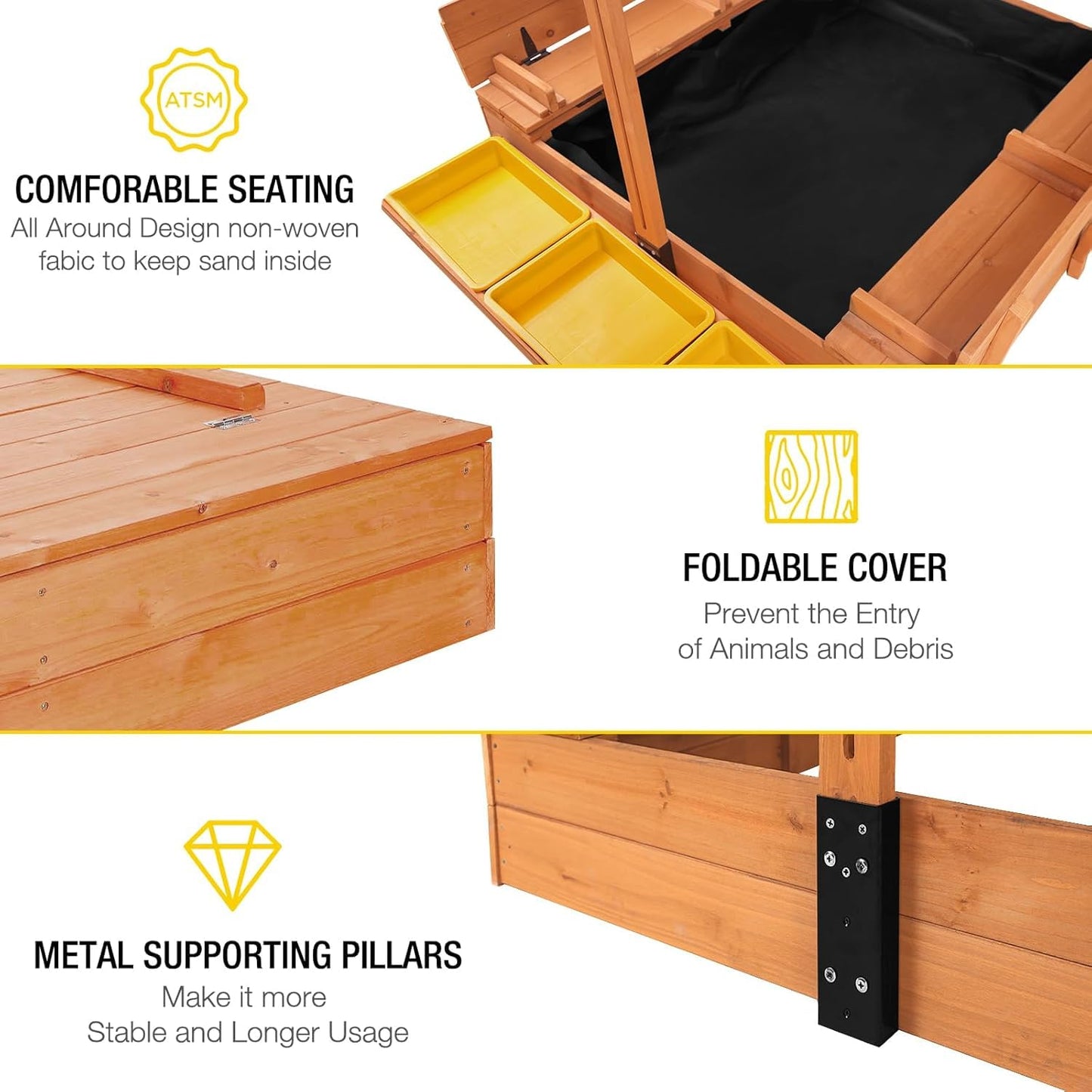 Aivituvin Kids Sand Boxes With Lid, Kids Outdoor Play Large Sandbox With Covers Foldable Bench Seats And Toy Bin Storage, Upgrad