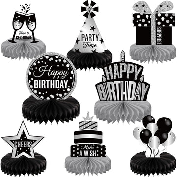 Pajean 8 Pieces Sliver and Black Birthday Party Honeycomb Centerpieces Sliver Black Table Centerpieces Decorations Table Centerp