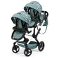 Bayer Design Dolls: Pram Xeo Twin - Green & White Stars - Seats 2 Dolls Up to 18, Shoulder Bag, Adjustable Handle, Foldable, Kid