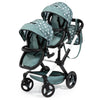 Bayer Design Dolls: Pram Xeo Twin - Green & White Stars - Seats 2 Dolls Up to 18, Shoulder Bag, Adjustable Handle, Foldable, Kid