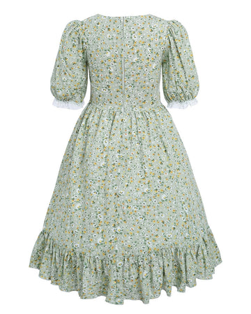 Nuoqi Prairie Dresses for Girls, Girls Laura Ingalls Wilder Costume Pioneer Colonial Dress 10-12, Green