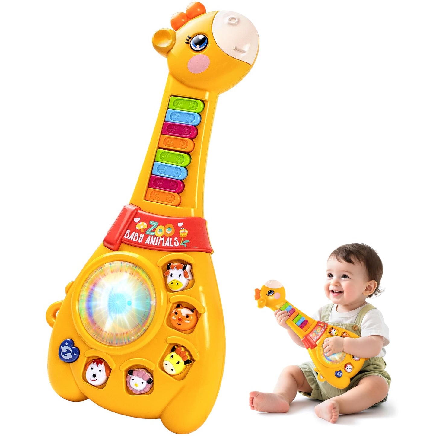 Marstone Toys for 1 2 Year Old Boy and Girl Birthday Gift: Baby Musical Guitar Piano Toys 12-18 Month with Animal Sound and Ligh