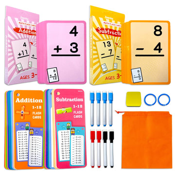 Limque Addition and Subtraction Flash Cards - 102 Reusable Educational Math Cards for Kids Ages 3+ | Fun Learning & Games