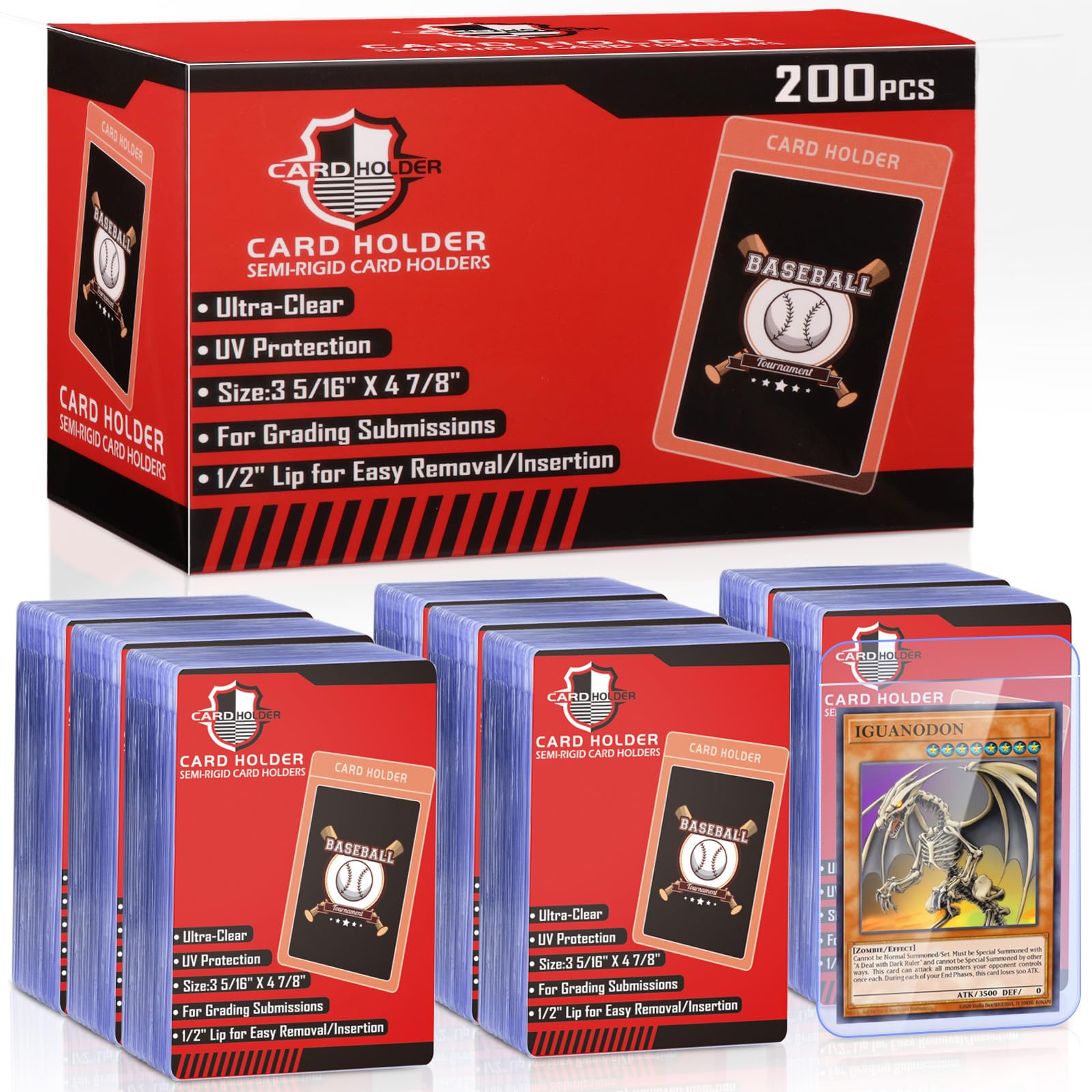 Kitoyz Semi Rigid Card Holder For Trading Cards,Penny Card Sleeves With 1/2 Lip Baseball Card Protector For Psa,Sgc,Bgs,Csg Grad