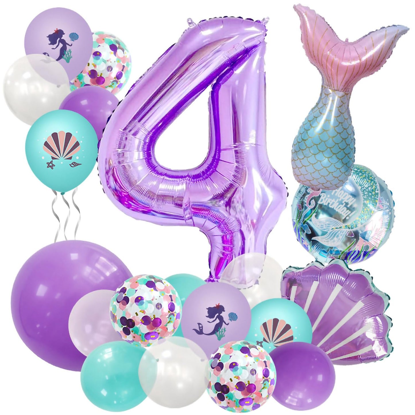 40 Inch Purple Number 4 Balloon,Giant Large Number 4 Balloon,4Th Birthday Mermaid Balloons,Children'S Birthday Party Baby Shower