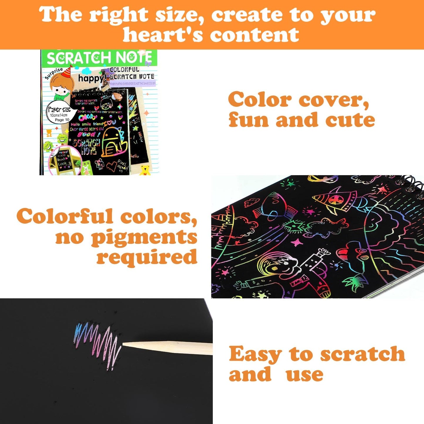 Fulmoon 60 Pcs Bulk Scratch Note Pads for Kids Scratch Paper Art Notebooks Rainbow Party Favors with Wooden Stylus Coloring Book