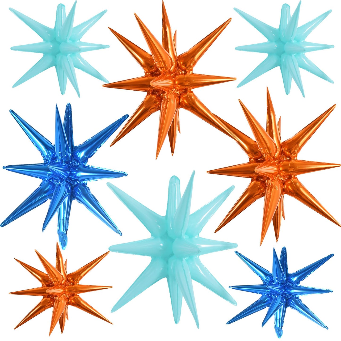 TONIFUL 8 Pcs Blue Orange Foil Balloons Large Star Balloons Explosion Star Mylar Balloons for Party Backdrop Christmas New Year 