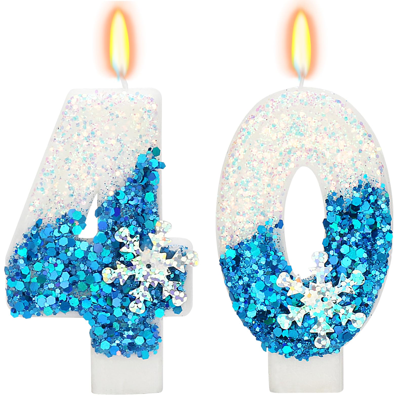 Snow Themed Birthday Candles, Birthday Candle for Party Supplies, Winter Birthday Party Supplies, 2.76 inch Number 40 Candle Cak