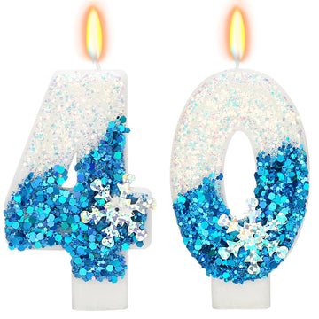 Snow Themed Birthday Candles, Birthday Candle for Party Supplies, Winter Birthday Party Supplies, 2.76 inch Number 40 Candle Cak