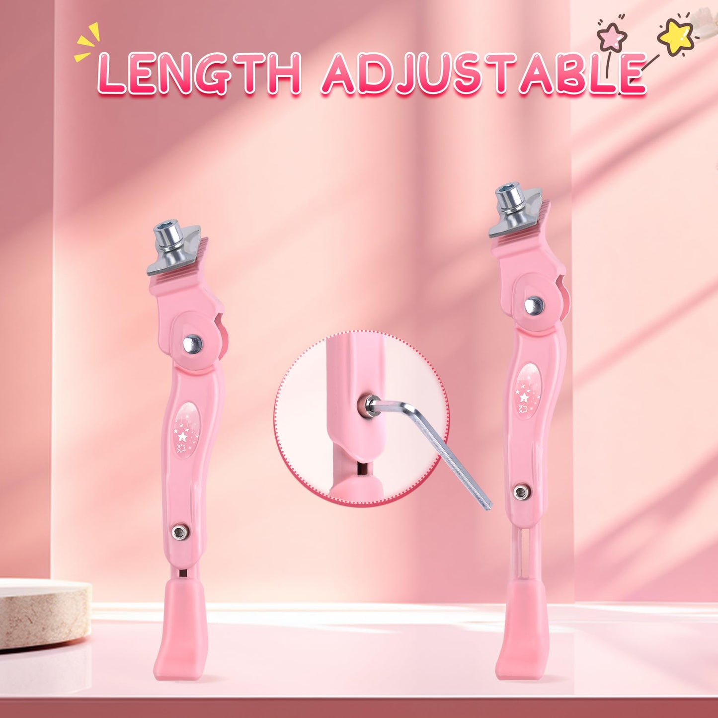 LEICHTEN Bike Kickstand for 16-20 Inch Wheel Bicycle  Adjustable Kickstand for Kids Bike  Center Mount Aluminum Alloy Kids Bikes Kickstands for Sports Bike  Mountain Bike  Road Bike (Pink)