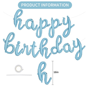 Toniful Light Blue Happy Birthday Balloons Banner,Cursive Happy Birthday Balloons Light Blue Birthday Decorations Light Blue Myl