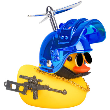 Wonuu Rubber Yellow Duck Car Ornaments Cool Duck Car Dashboard Decorations With Propeller Helmet Sunglasses (Brilliant Blue-Yellow G)