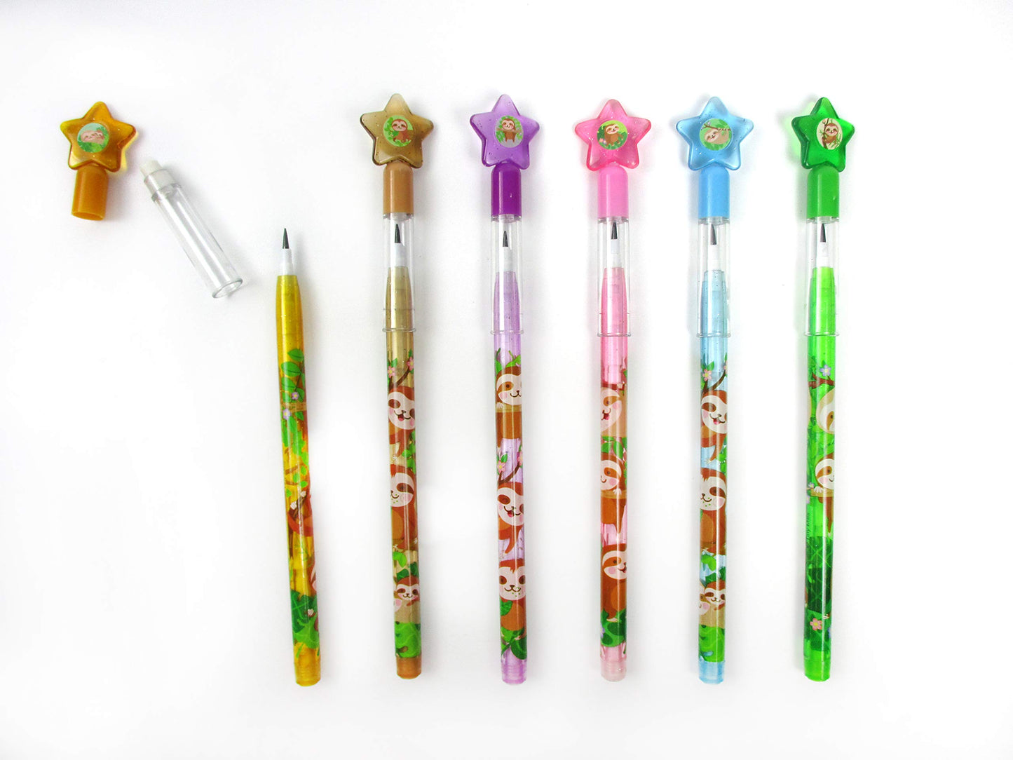 TINYMILLS 24 Pcs Sloth Multi Point Stackable Push Pencil Assortment with Eraser for Sloth Birthday Party Favor Prize Carnival Go