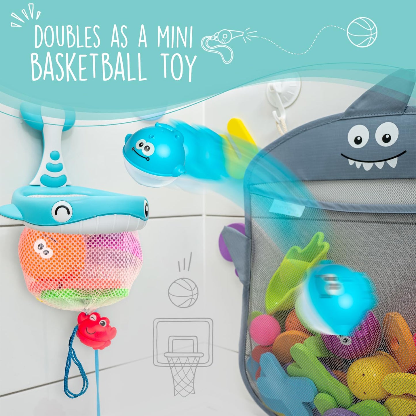 Comfylife Baby Bath Toy Organizer - Bath Toy Storage For Shower - Bathtub Toy Organizer Includes Foam Bath Toys (Numbers & Lette