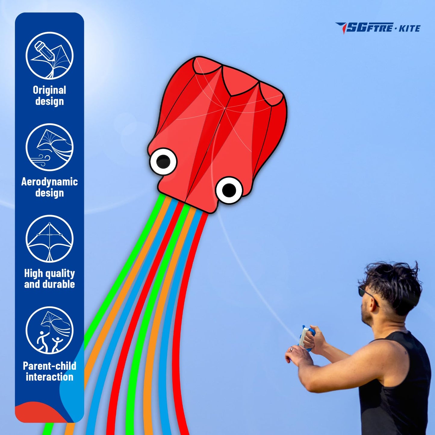 SGftre 2 Pack Octopus Kite for Kids & Adults,Extremely Easy to Fly for Beginners,Octopus Kite The for a Child(Octopus red Blue G