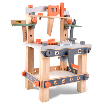 Wooden Tool Bench for Kids Toddlers, Pretend Play Workbench Set Workshop Workbench Construction Toys Gift for 1 2 3 4 5 Years Ol