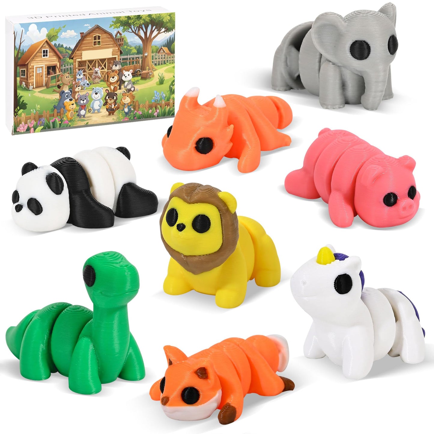 Beesini 8 Pack Mystery 3D Printed Animals, Mini Animal Packs, 3D Printed Articulating Figurines, 3D Printed Toys, Miniatures 3-D