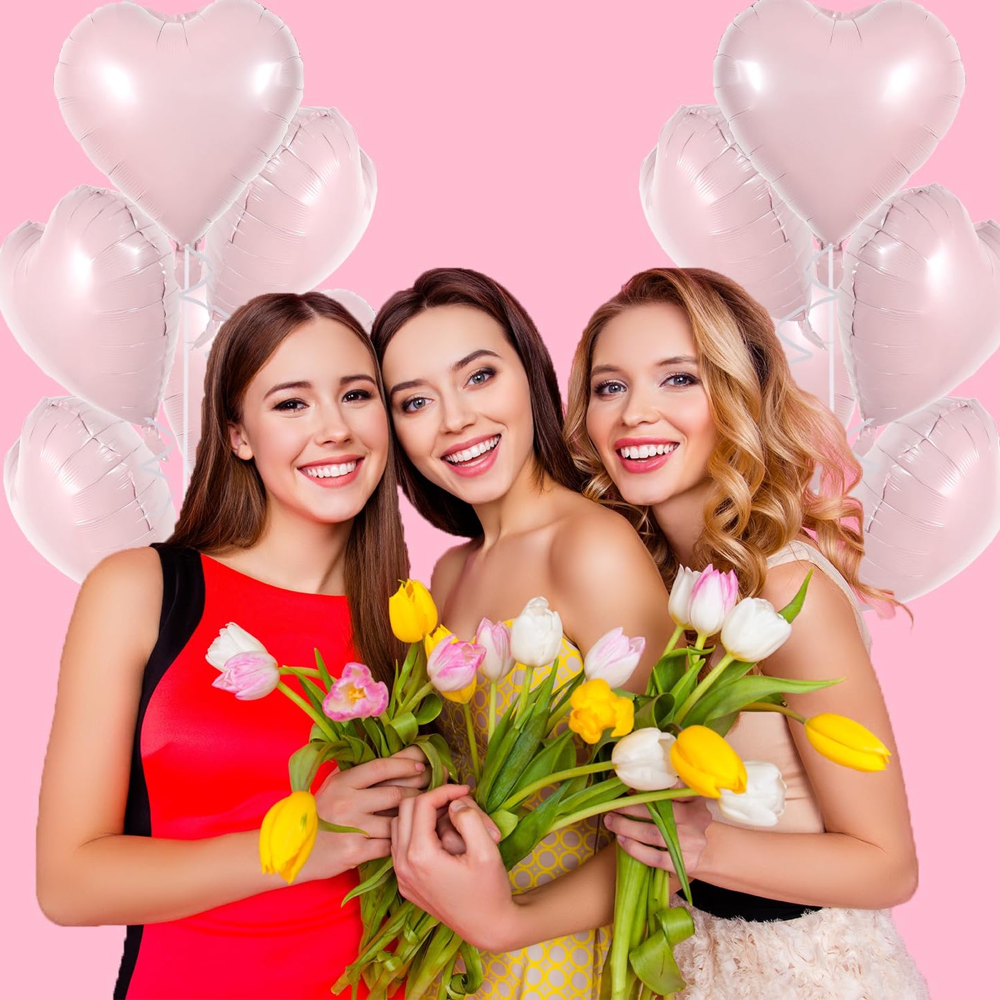 TONIFUL 30Pcs 18 Inch Baby Pink Heart Balloons Pastel Pink Heart Shape Foil Mylar Balloons Decoration for Birthday Valentines D
