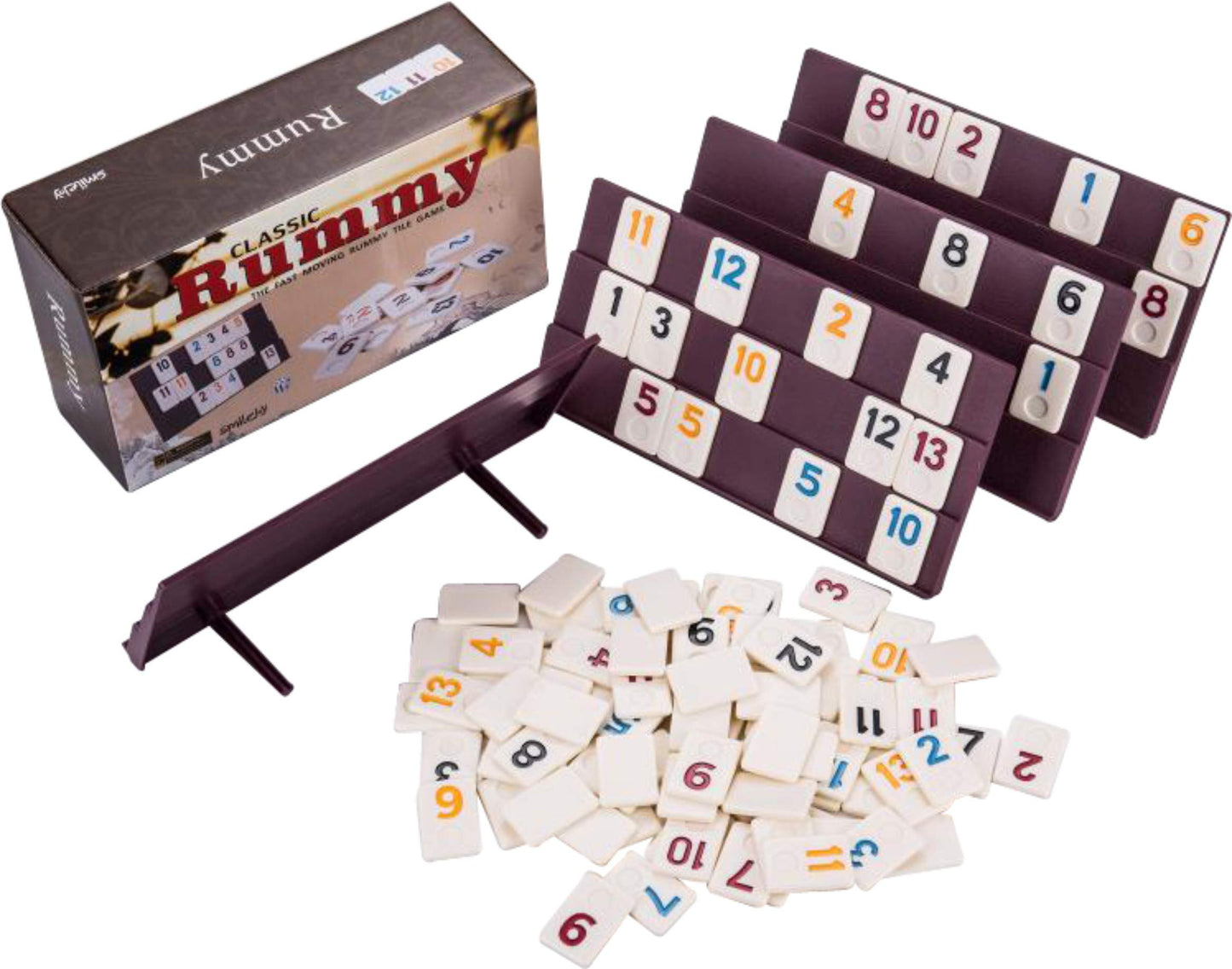 Classic Rummy Cube,106 Rummy Game With Portable Carton, Tradditonal Board Game For Family, 106 Tiles, 4 Plastic Holders(2-4 Players)
