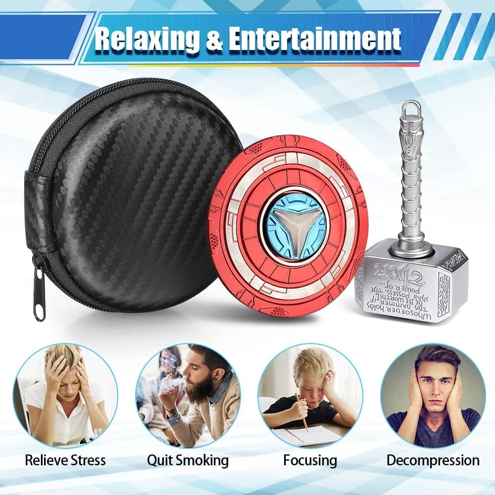 Cool Hammer Fidget Spinner Toy For Kids Adults, Metal 2 In 1 Hammer For Kids Adults, Keychain Infinity Cube For Office Stress Relief, Goody Bag Filler, 2 Pack Birthday (With Case)