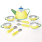 YOTTOY 23-Piece Madeline Tin Tea Set Toy, Plush Carry Case, Blue, Model 560
